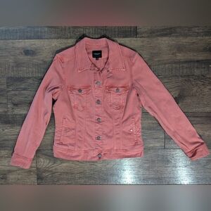 Liverpool LA Women's Coral Denim Jean Jacket Size Medium Silver Buttons Stretch